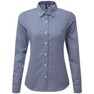 Premier Womens/Ladies Maxton Gingham Long-Sleeved Shirt / Navy/White